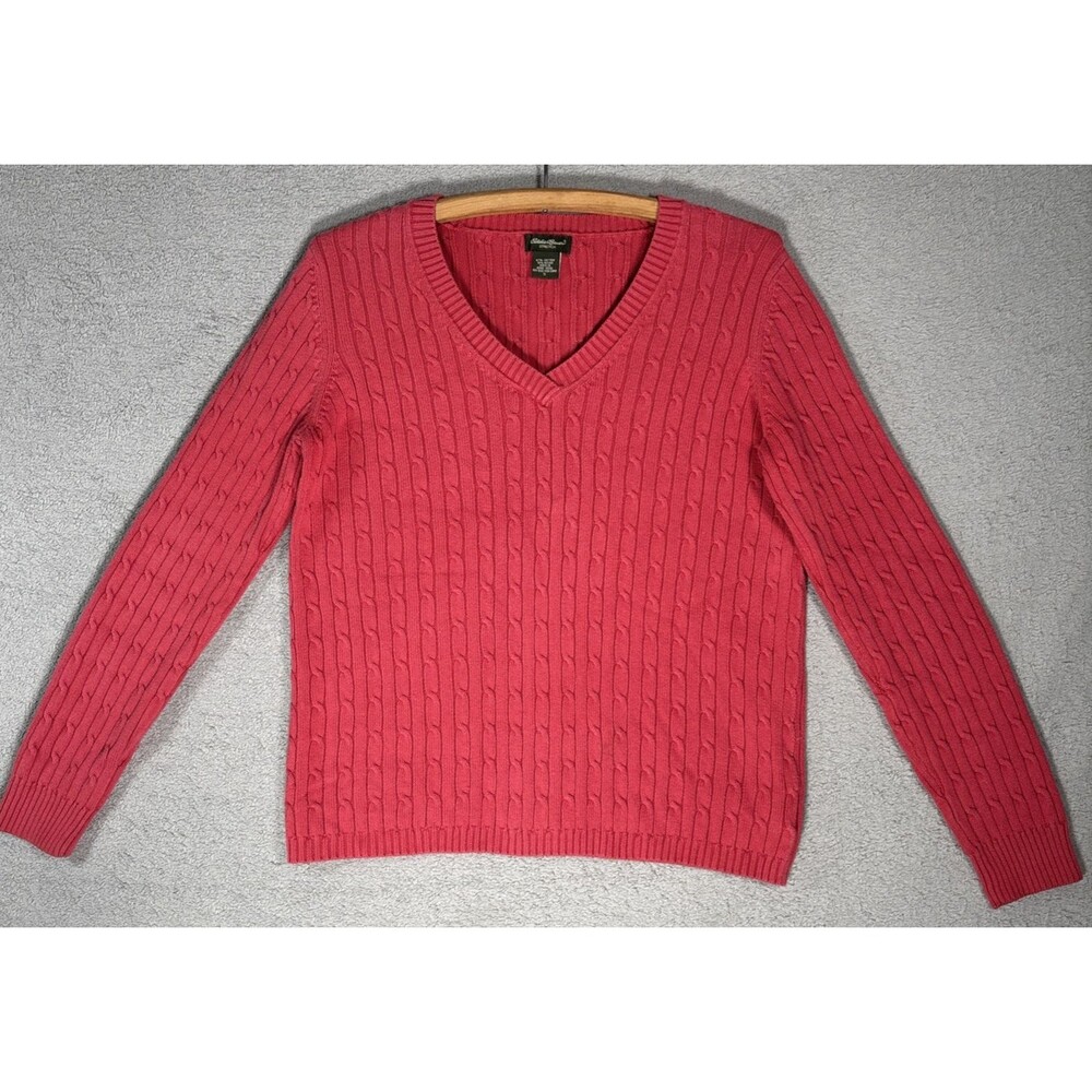 Eddie Bauer Women’s S Cable Knit Sweater Dark Pink Red Coastal Preppy Holiday‎